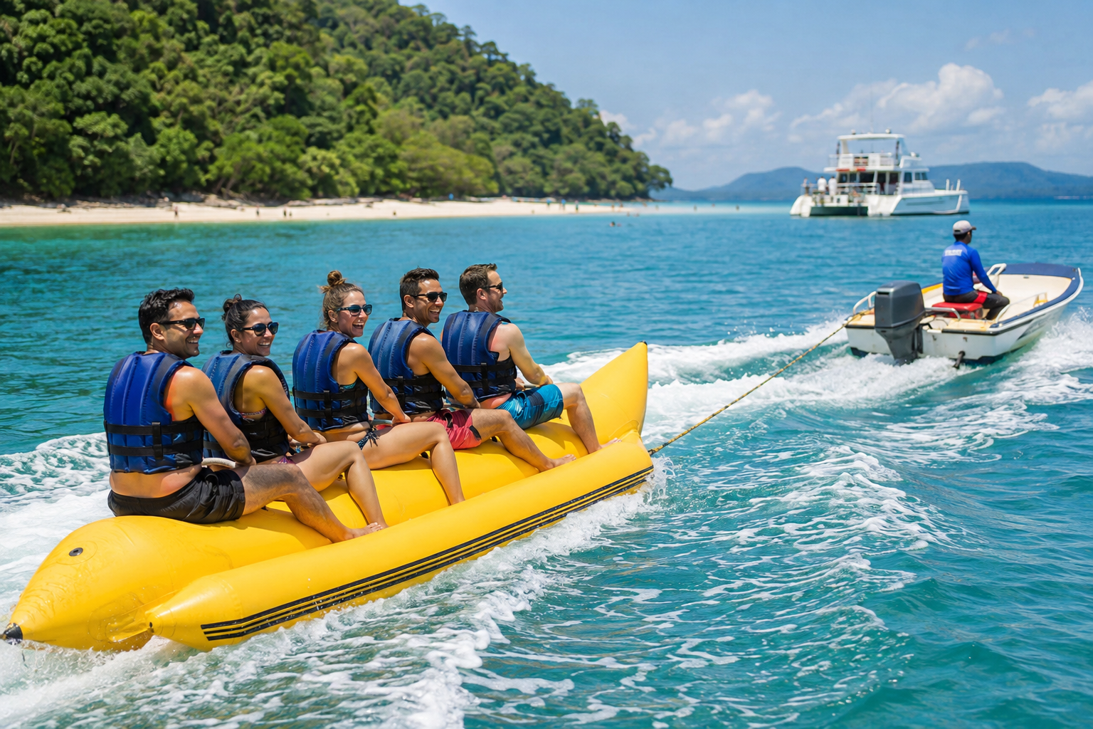 Banana boat ride during the Tortuga Island day tour