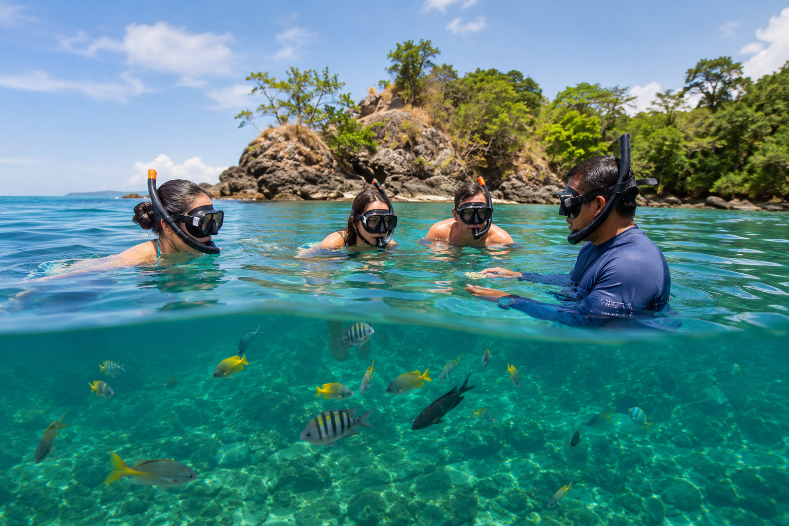 Guided snorkeling during a Tortuga Island tour